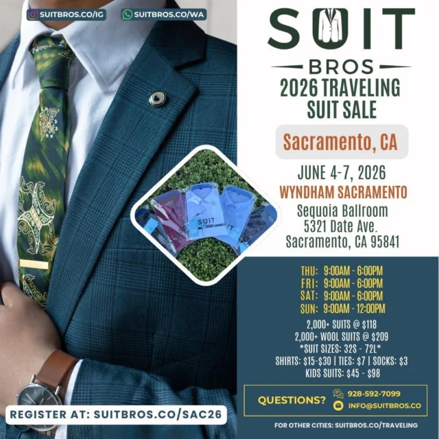 📣 Location Announcement & Giveaway Alert ‼️🚨We are excited to announce the location for our Sacramento, CA suit sale! Let’s get things rolling with you already know, a suit giveaway.To enter:
👔 Follow us @suitbros.co
👔 Like this post
👔 Tag 3 people in the event area
👔 Repost this flyer on your feed or story and DM us a screenshot of it.Winner announcement will be during the weekend of the show.3 winners will be chosen. You must complete all steps to enter to win.**Winners must come before noon on Sunday the weekend of the show to pickup the suit. If you live outside the area & chosen to be a winner, you can ‘gift the suit’. The recipient must pick up the suit in-person by Sunday noon.**This giveaway is not sponsored, endorsed or affiliated with Instagram.#SuitBros #SuitBrosCo #SuitBrosGiveaway #menssuits