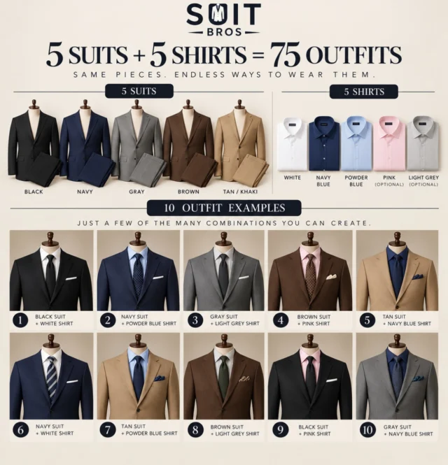 5 SUITS. 5 SHIRTS. 75 OUTFITS.One suit doesn’t mean one look. 😉Mix, match, switch up your shirt and tie, and you’ve got 75 different ways to wear the same 5 suits.From weddings and workdays to date nights and special occasions, build a wardrobe that works harder for you.✨ Same pieces. Endless ways to wear them.Which combination is your favorite? 👇Shop Suit Bros at one of our traveling suit sales or shop online for dress shirts.
#SuitBros #SuitStyle #Menswear #MensFashion SuitUp StyleTips MensStyle SuitGoals