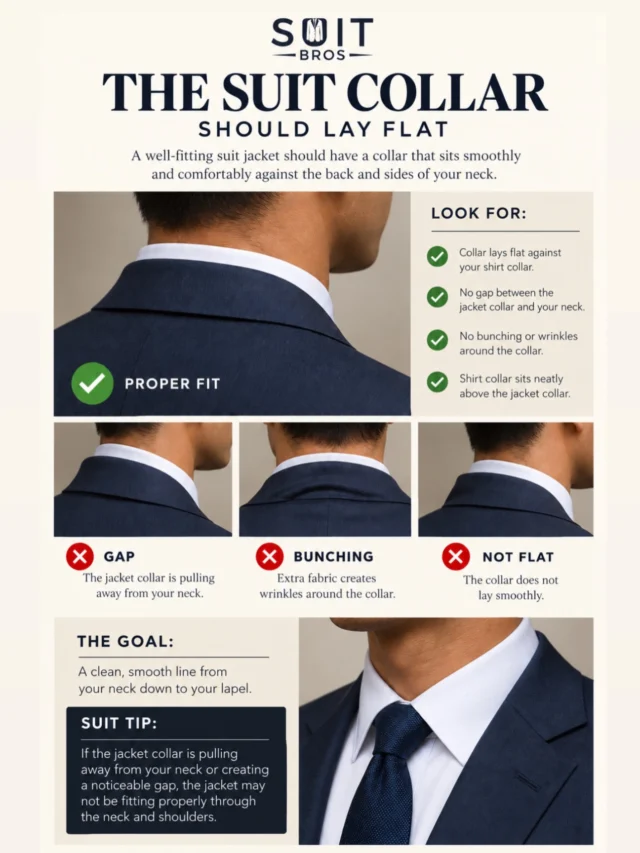 A small detail that makes a BIG difference. 👔👌 Your suit collar should lay flat, with no gaps or bunching. It’s all in the fit!Save this tip for your next suit shopping trip. 🔖#SuitBros #SuitTips #MensStyle #suitup
