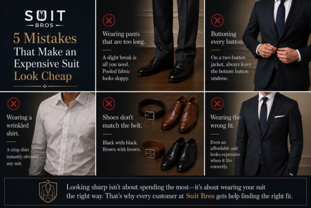 Looking sharp isn’t about spending the most, it’s about wearing your suit the right way. That’s why every customer at Suit Bros gets help finding the right fit.