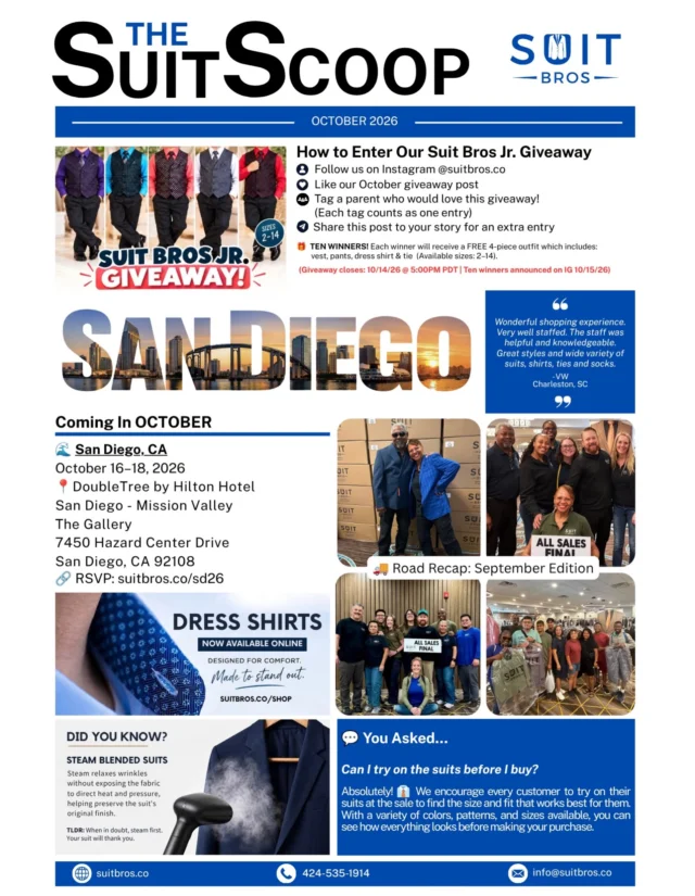 THE SUIT BROS OCTOBER NEWSLETTER IS HERE!October is bringing exciting news, a BIG giveaway, and another chance to get suited up! 👔📩 Check out our October newsletter and don’t forget to enter our giveaway!